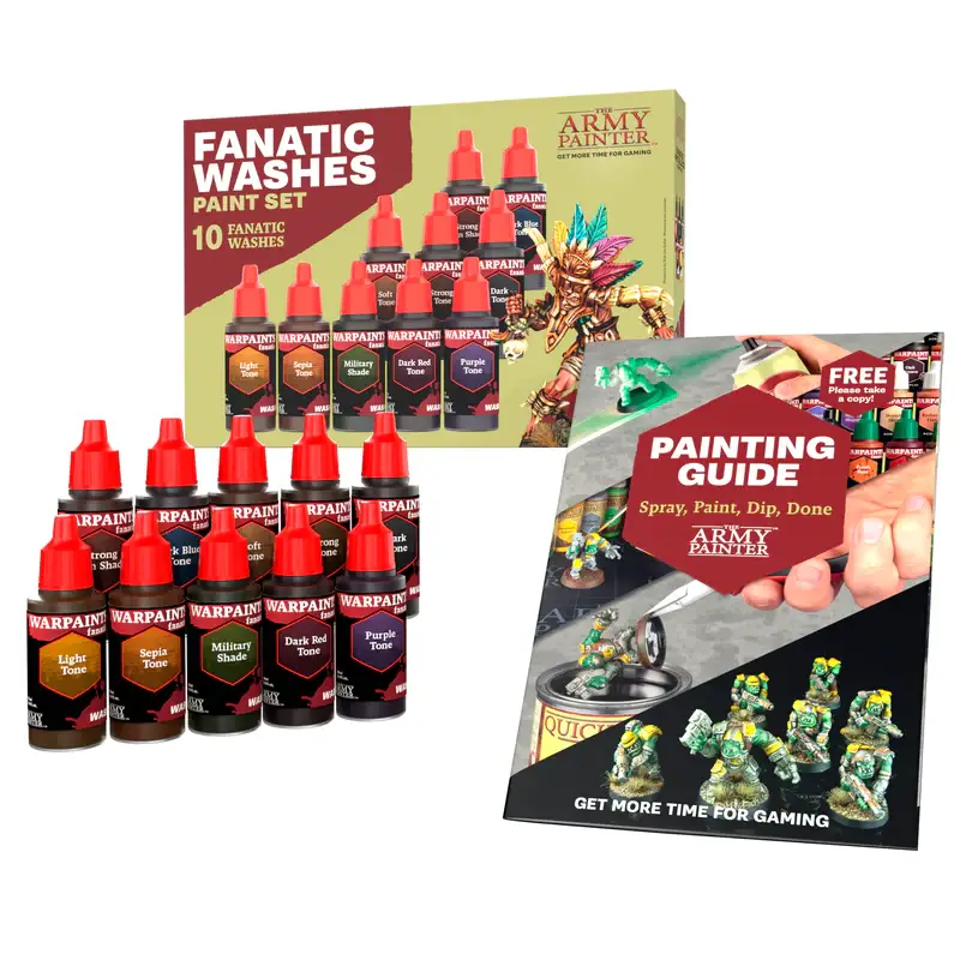 Images of the packaging and included items within the The Army Painter | Warpaints Fanatic Washes Paint Set product