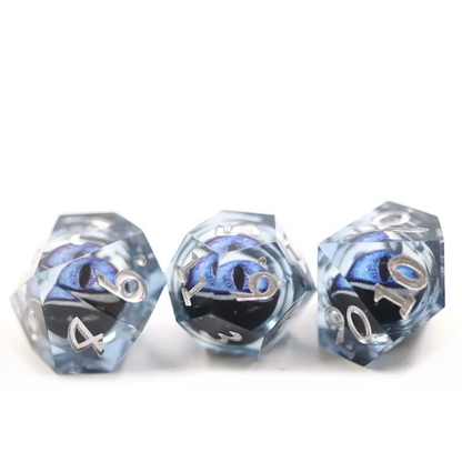 Blue dragon moving eye with eye lid set of 7 dice
