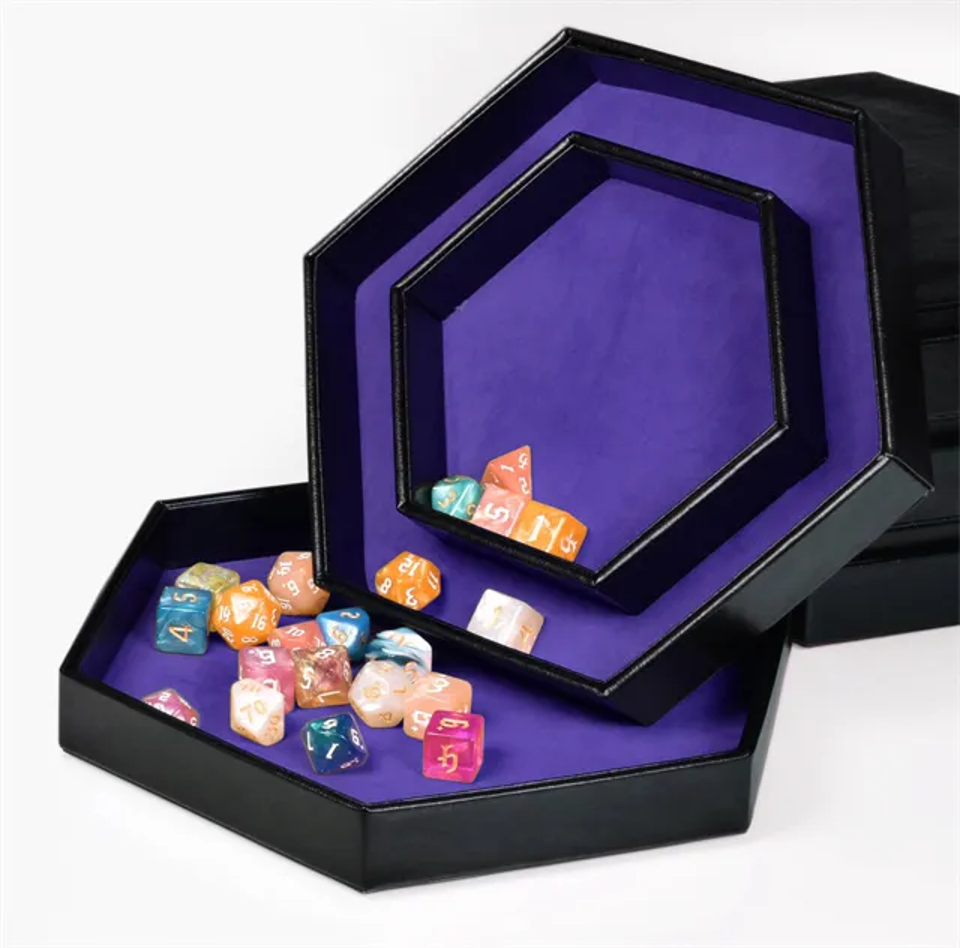 Tray of Fates | Hexagonal Dice Tray | Blue Felt