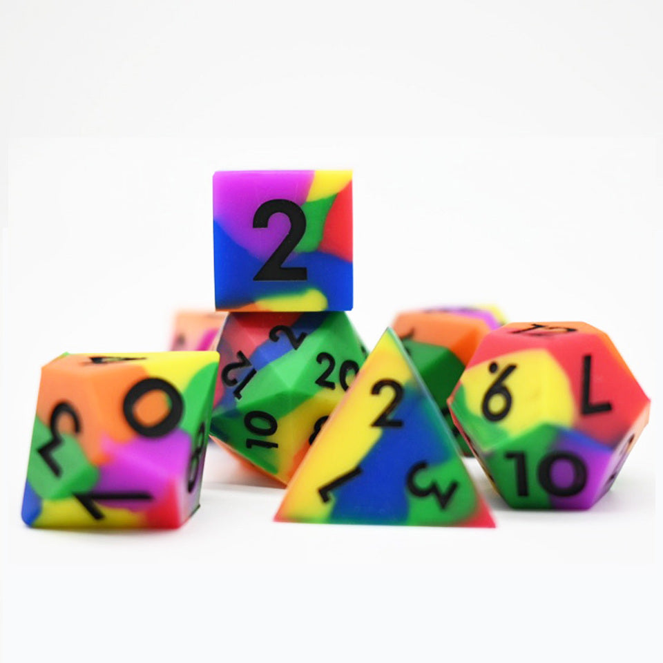 Psychedelic Squish Rocks | Silicone Dice | 7 Piece Set