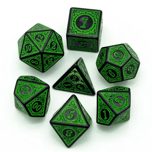 Green Runes | Acrylic Dice | 7 Piece Set