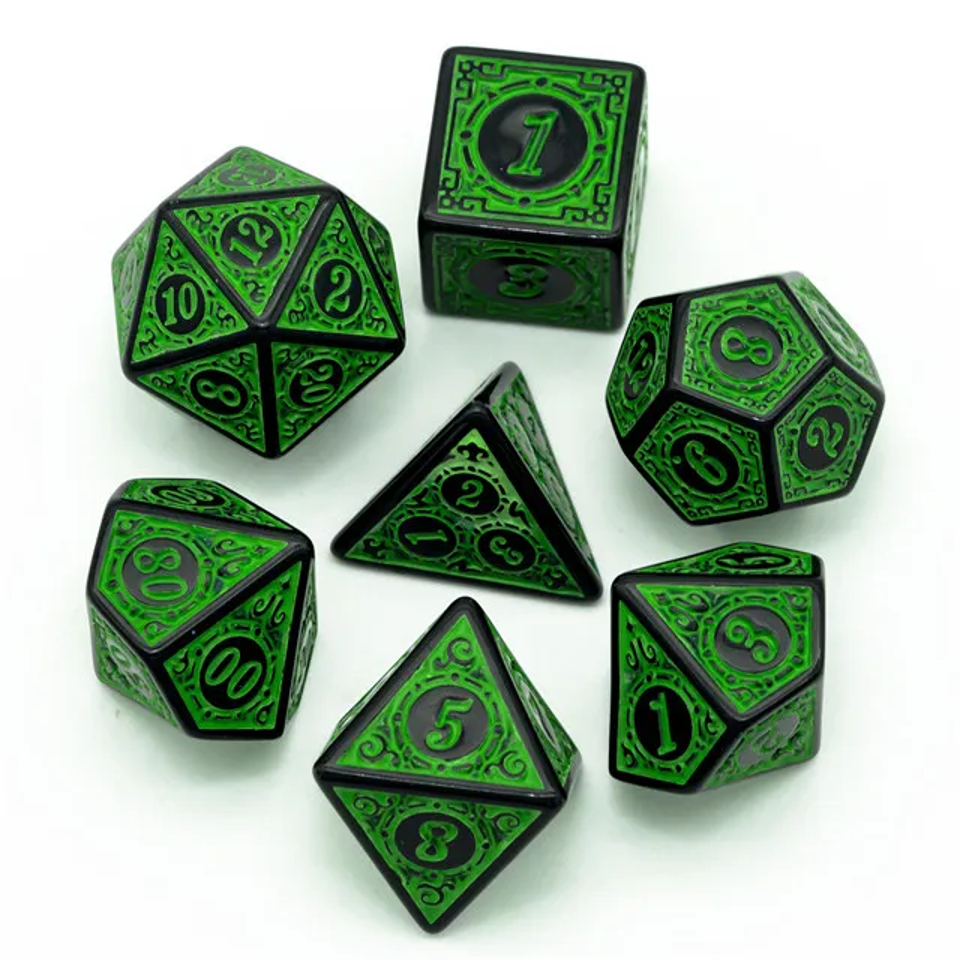 Emerald Runes | Acrylic Dice | 7 Piece Set