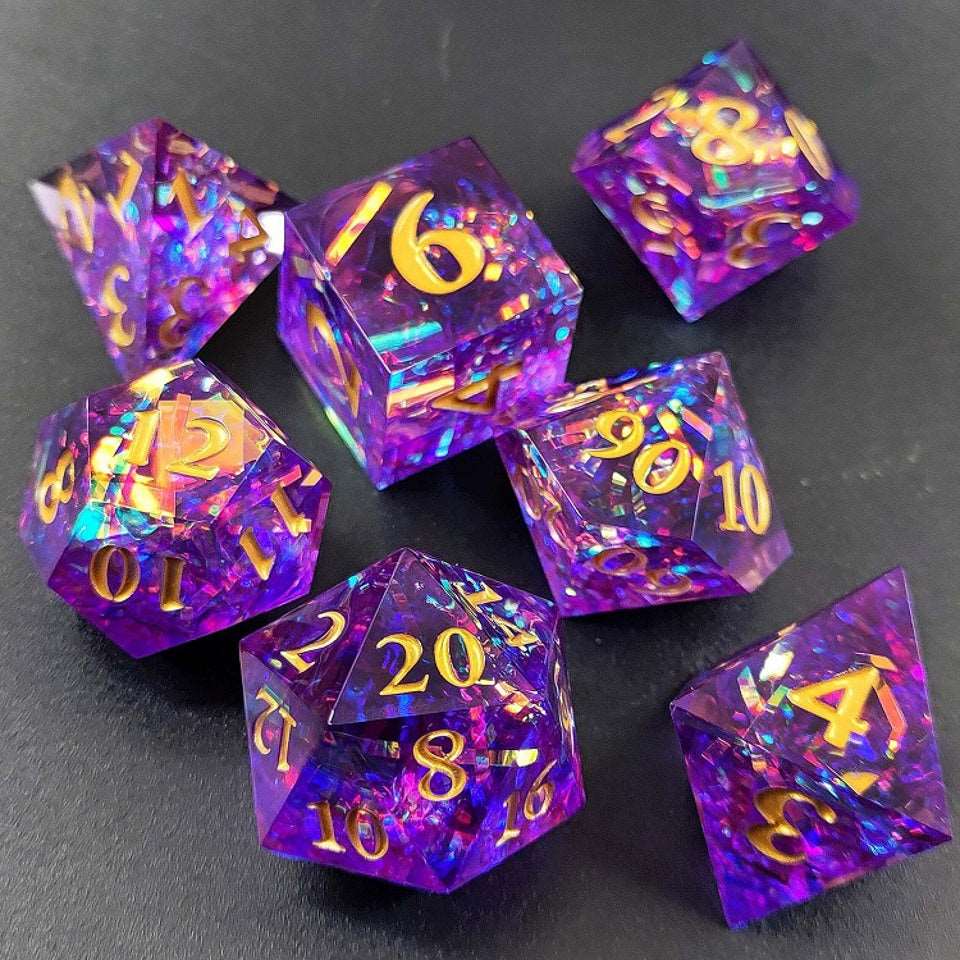 Amethyst Spark | Sharp Edge Dice | 7 Piece Set