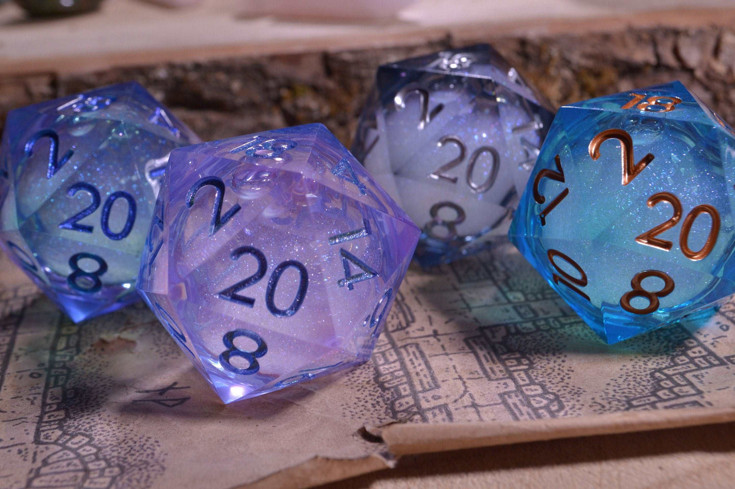 Large Chonk Liquid Core D20 DnD Dice With Metallic Numbering - Big D20 - Sharp Edge Resin -  For Dungeons and Dragons