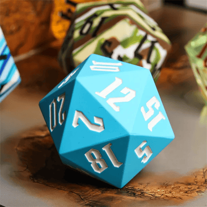 55mm D20 Chonk Silicone Dice - Sky Blue with White Font