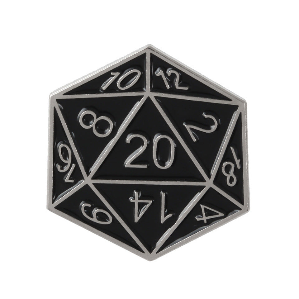 D20 Pin Badge | Black & Silver