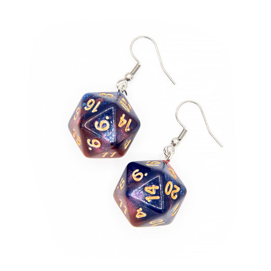 D20 Earrings | Blue & Purple Swirl