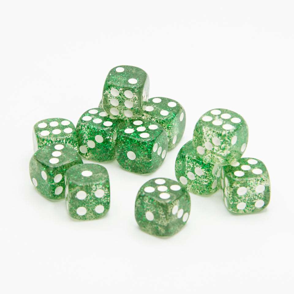 16mm D6 | Transparent Glint Light Green | Round Edge | 12 Pack