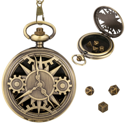 Brass Pocket Watch Case with Mini Dice