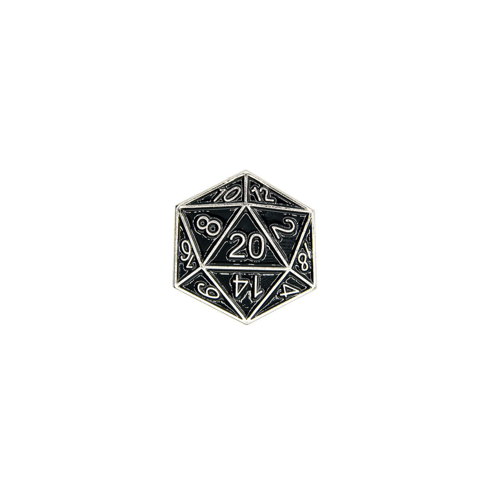 D20 Pin Badge | Black & Silver