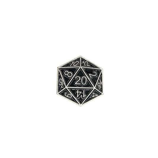 D20 Pin Badge | Black & Silver