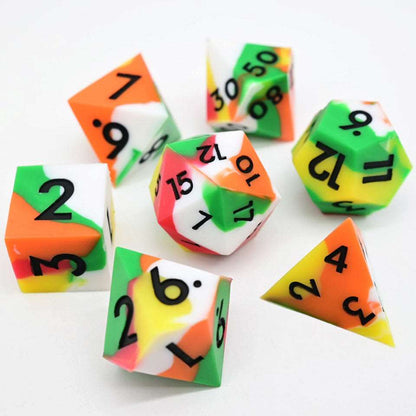 Kaleidoscopic Squish Rocks | Silicone Dice | 7 Piece Set - Tabletop Dominion