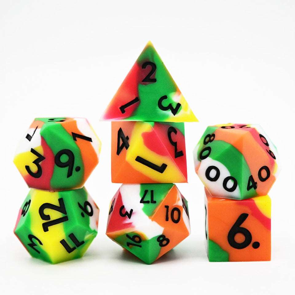 Kaleidoscopic Squish Rocks | Silicone Dice | 7 Piece Set - Tabletop Dominion