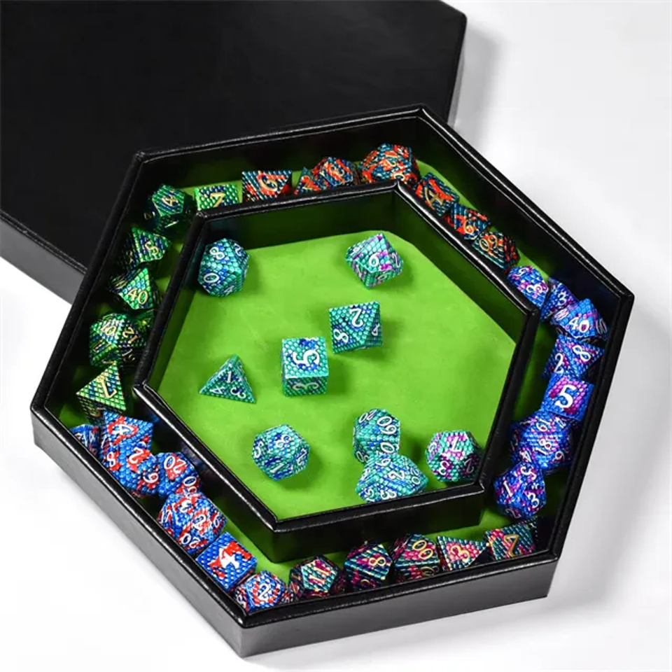 Tray of Fates | Hexagonal Dice Tray | Green Felt