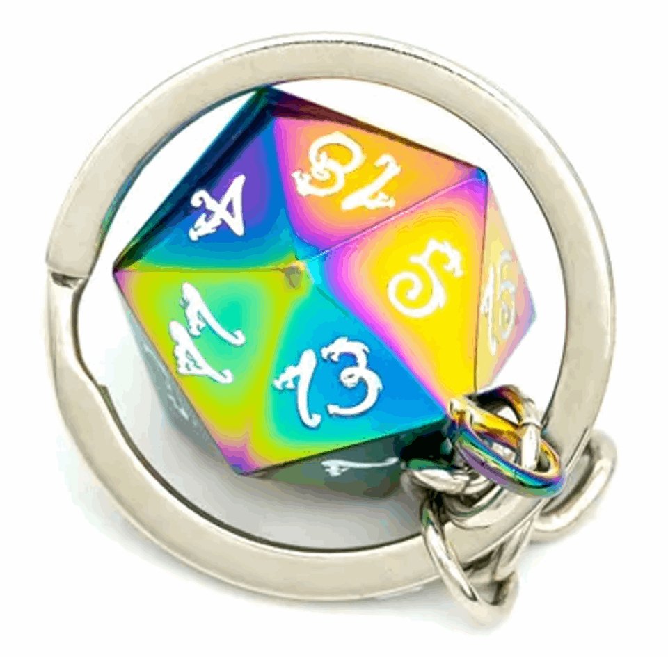 Keyring | Rainbow Metal | Polished D20 - Tabletop Dominion