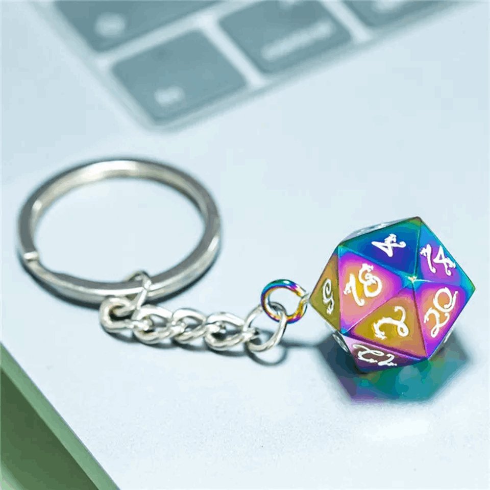 Keyring | Rainbow Metal | Polished D20 - Tabletop Dominion