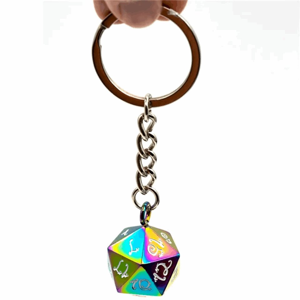 Keyring | Rainbow Metal | Polished D20 - Tabletop Dominion