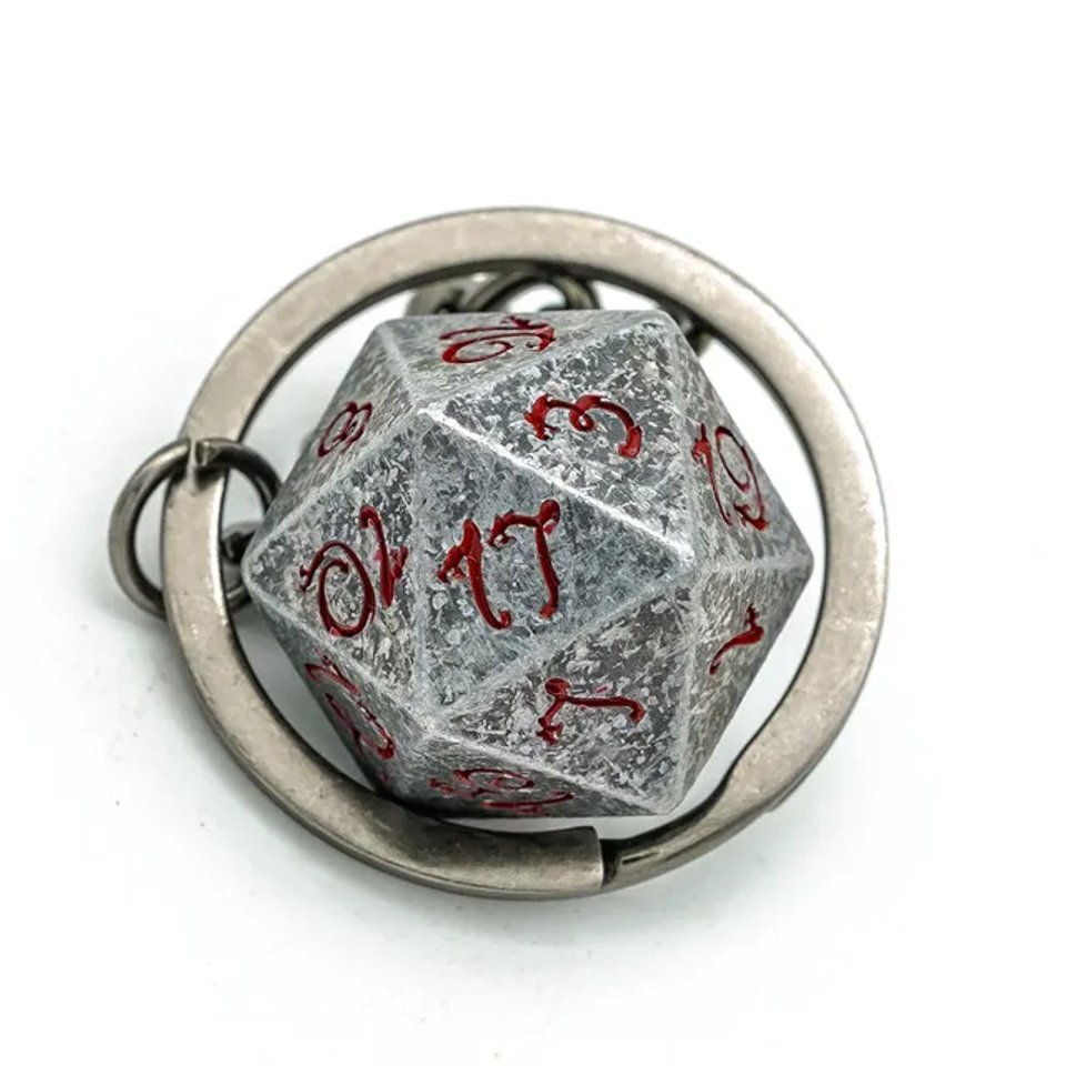 Keyring | Stone Effect | Metal D20 - Tabletop Dominion