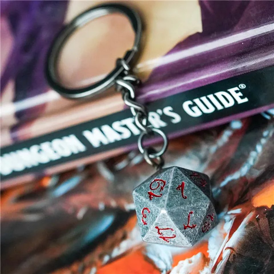 Keyring | Stone Effect | Metal D20 - Tabletop Dominion