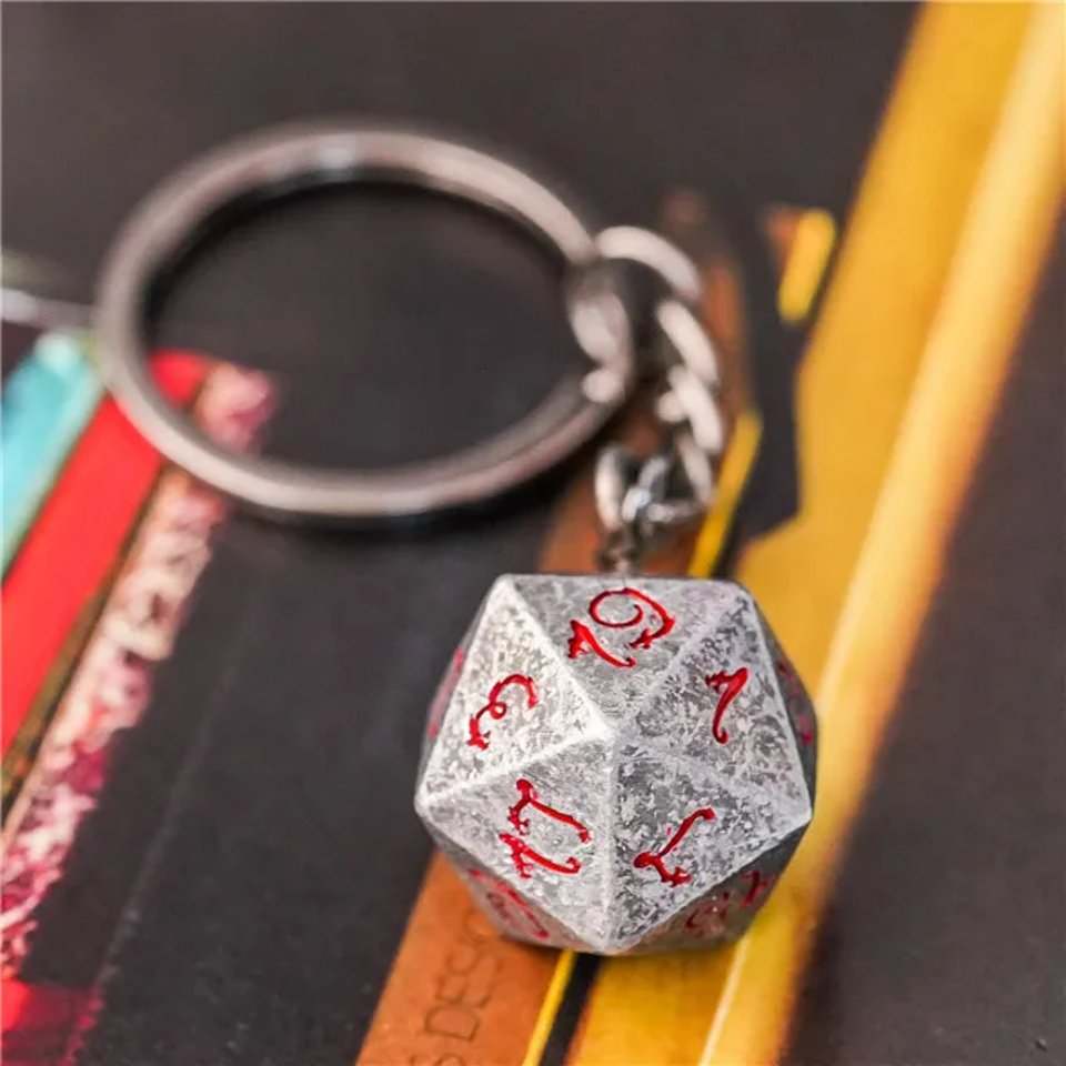 Keyring | Stone Effect | Metal D20 - Tabletop Dominion