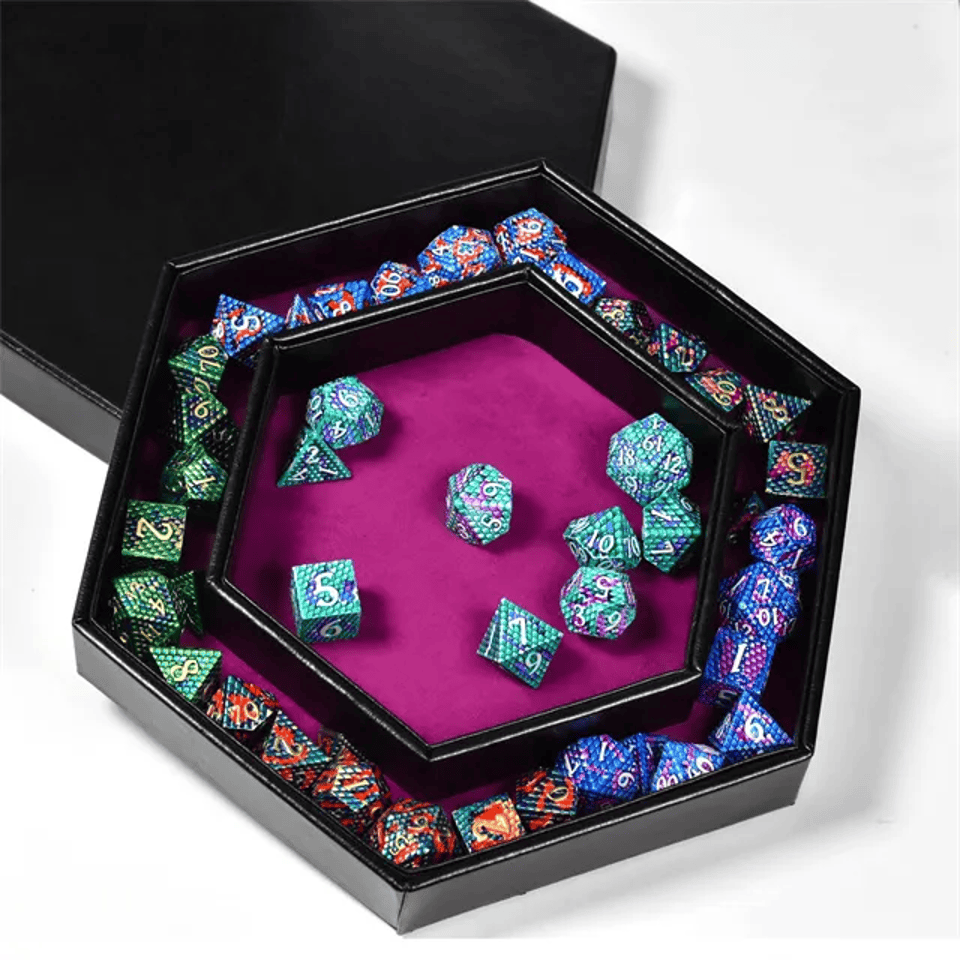 Tray of Fates | Hexagonal Dice Tray | Purple Felt