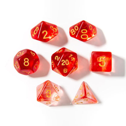 Red Shock | Gold Numbers | 7 Piece Acrylic Dice Set