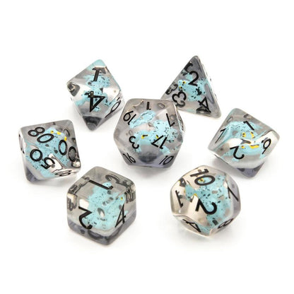 Blue Frogs | Resin Inclusion Dice | 7 Piece Set