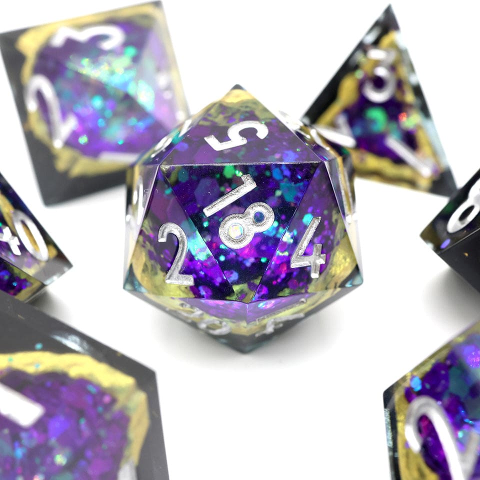 Crystalline Sapphire | Geode Dice | Sharp Edge Resin | 7 Piece Set