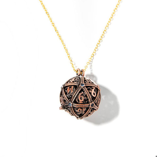 Ancient Copper D20 Pendant | Necklace with Ancient Bronze Mini Dice Set
