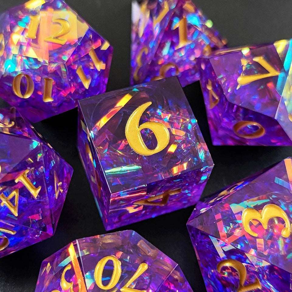 Amethyst Spark | Sharp Edge Dice | 7 Piece Set