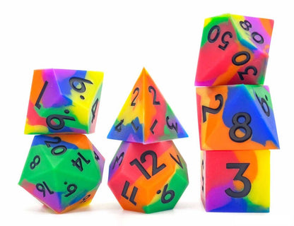 Multicoloured Squish Rocks | Silicone Dice | 7 Piece Set - Tabletop Dominion