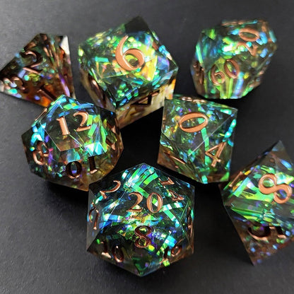 Phoenix Glint | Sharp Edge Dice | 7 Piece Set