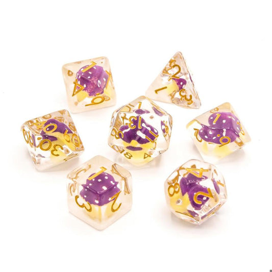 Purple Mushies | Resin Inclusion Dice | 7 Piece Set