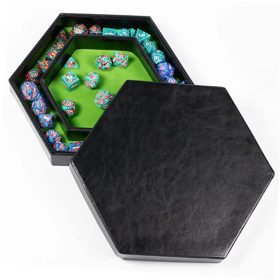 Tray of Fates | Hexagonal Dice Tray | Green Felt