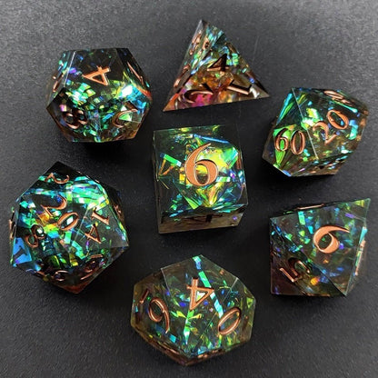 Phoenix Glint | Sharp Edge Dice | 7 Piece Set - Tabletop Dominion