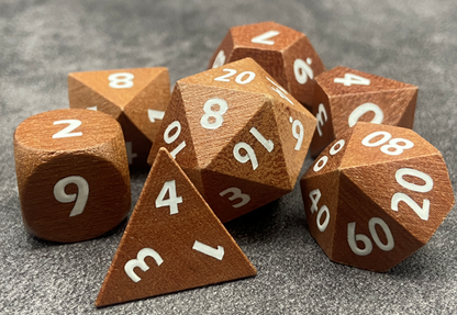 Red Sandalwood with White Ink | Wooden Dice | 7 Piece Set