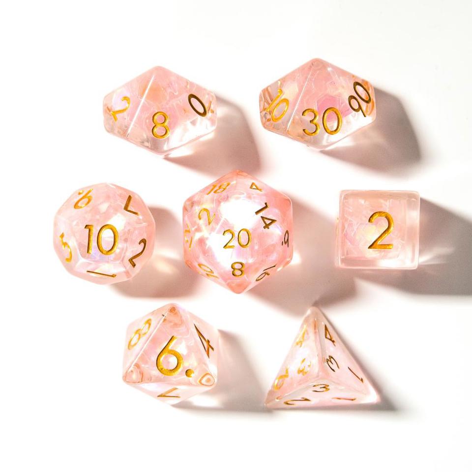 Ethereal Fae | Peachy Pink and Gold | Soft Edge | Resin | Dice Set