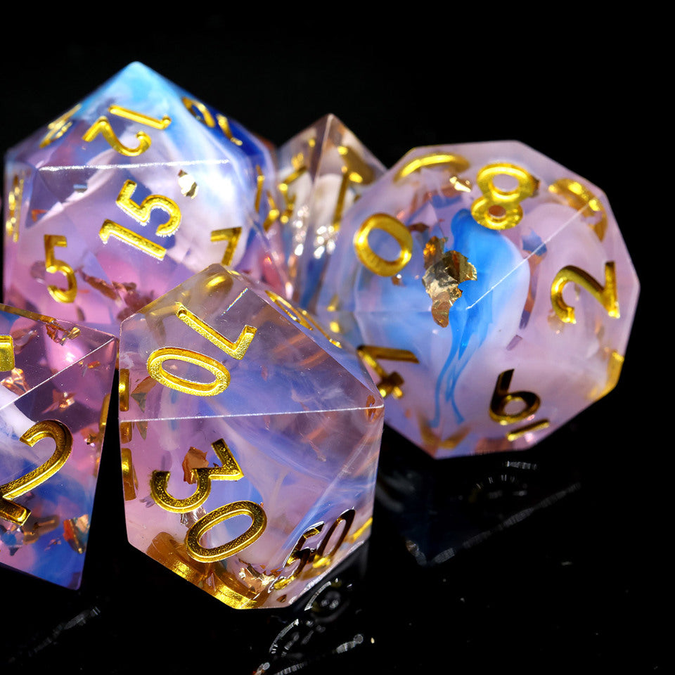 Unicorn Cream | Sharp Edge Dice | 7 Piece Set