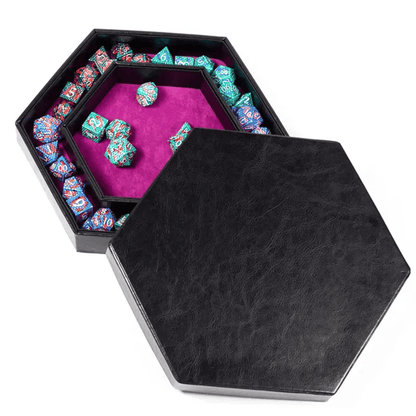 Hexagonal Dice Tray & Storage - Purple Felt