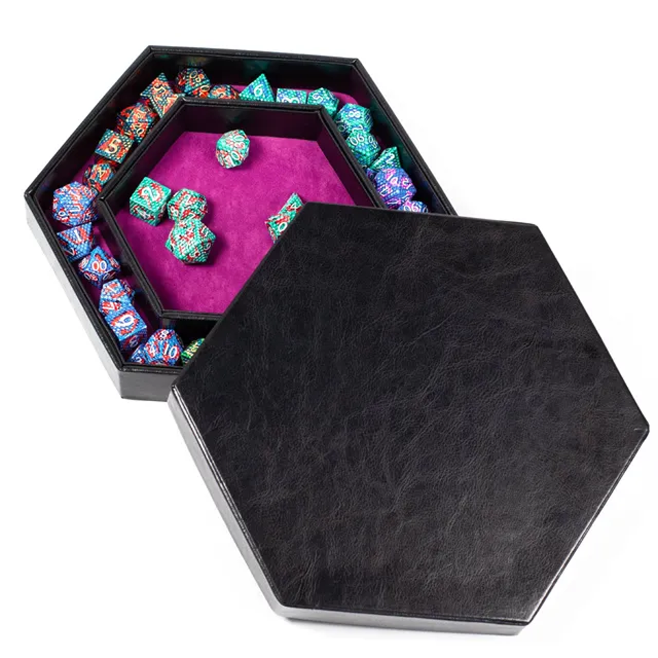 Tray of Fates | Hexagonal Dice Tray | Purple Felt