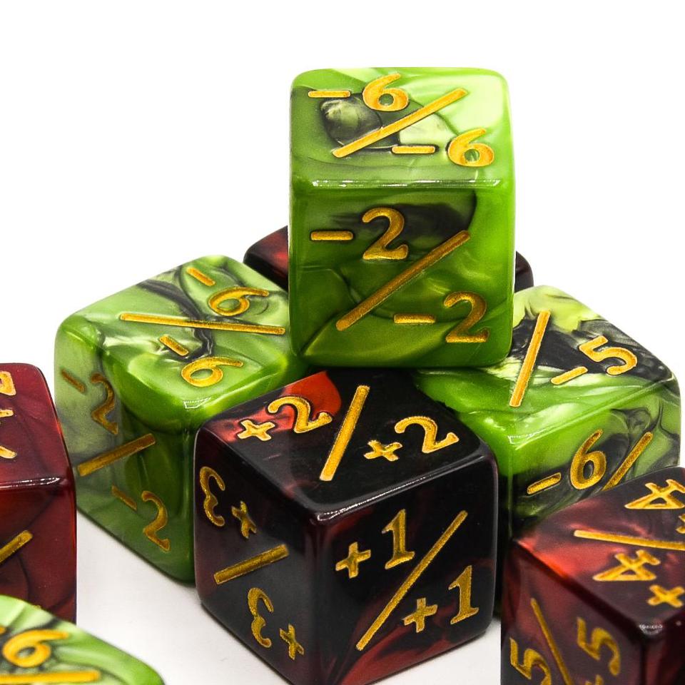 Plus & Minus | Red & Green | D6 Dice | 12 Pack