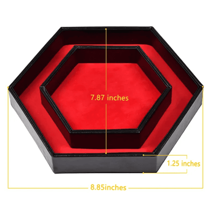 Hexagonal Dice Tray & Storage - Red Felt