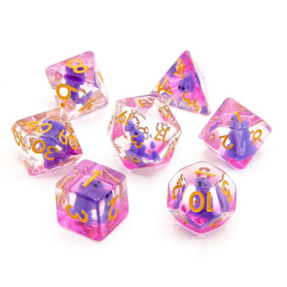 Purple T-Rex | Resin Inclusion Dice | 7 Piece Set