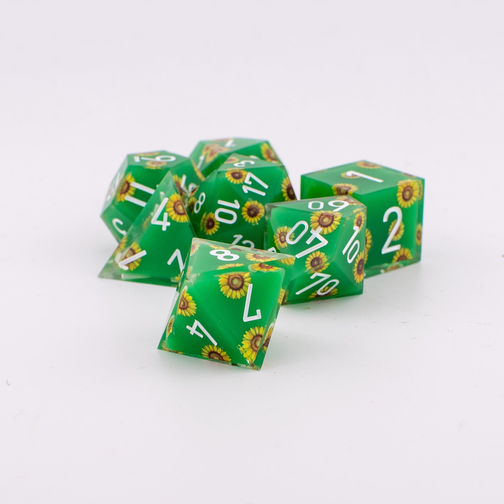 Unseen Strength | Sunflower Art Core Resin DND Dice Set | Sharp Edge | 7 Piece Set