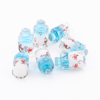 Alchemical Blossom | Resin Potion Bottle Dice | 7 Piece Set