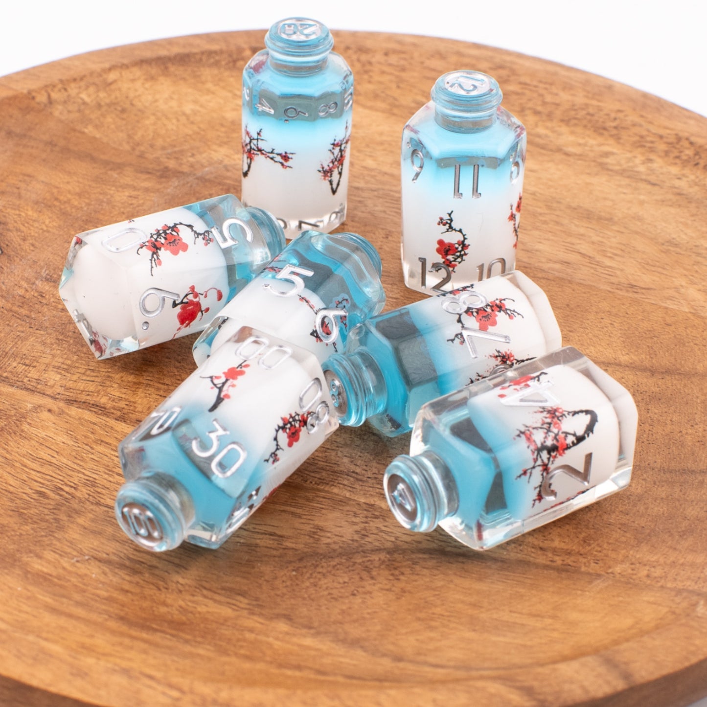 Alchemical Blossom | Resin Potion Bottle Dice | 7 Piece Set