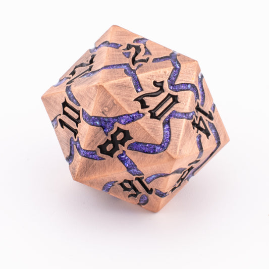 Gilded Void | Oversized Metal D20 | Copper and Purple | Single D20
