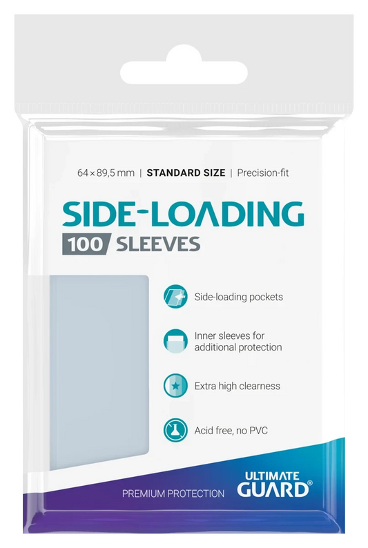 Ultimate Guard Precise‑Fit side‑loading standard size transparent sleeves 100‑pack for trading cards.