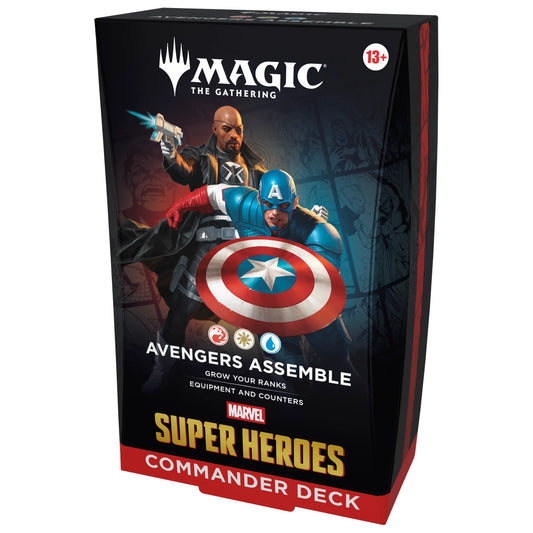 magic: the gathering marvel super heroes commander deck avengers assemble box on white background