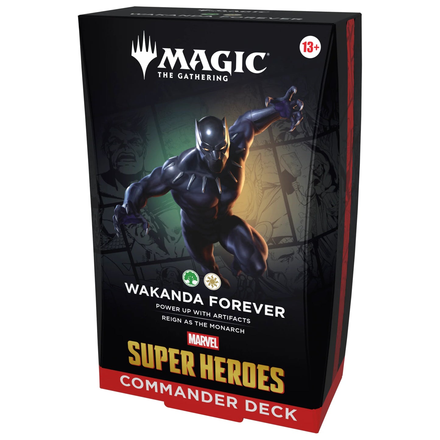 magic: the gathering marvel super heroes commander deck wakanda forever box on a white background